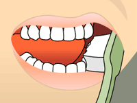 Brushing diagram: place the toothbrush at a 45-degree angle