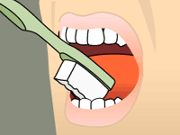 Brushing diagram: clean behind the front teeth